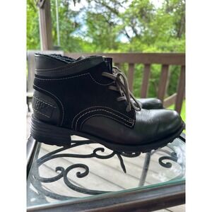 Josef Seibel‎ Leather Ankle Boots Lace Block Heel Black Size 39 Or US 8.5 Combat